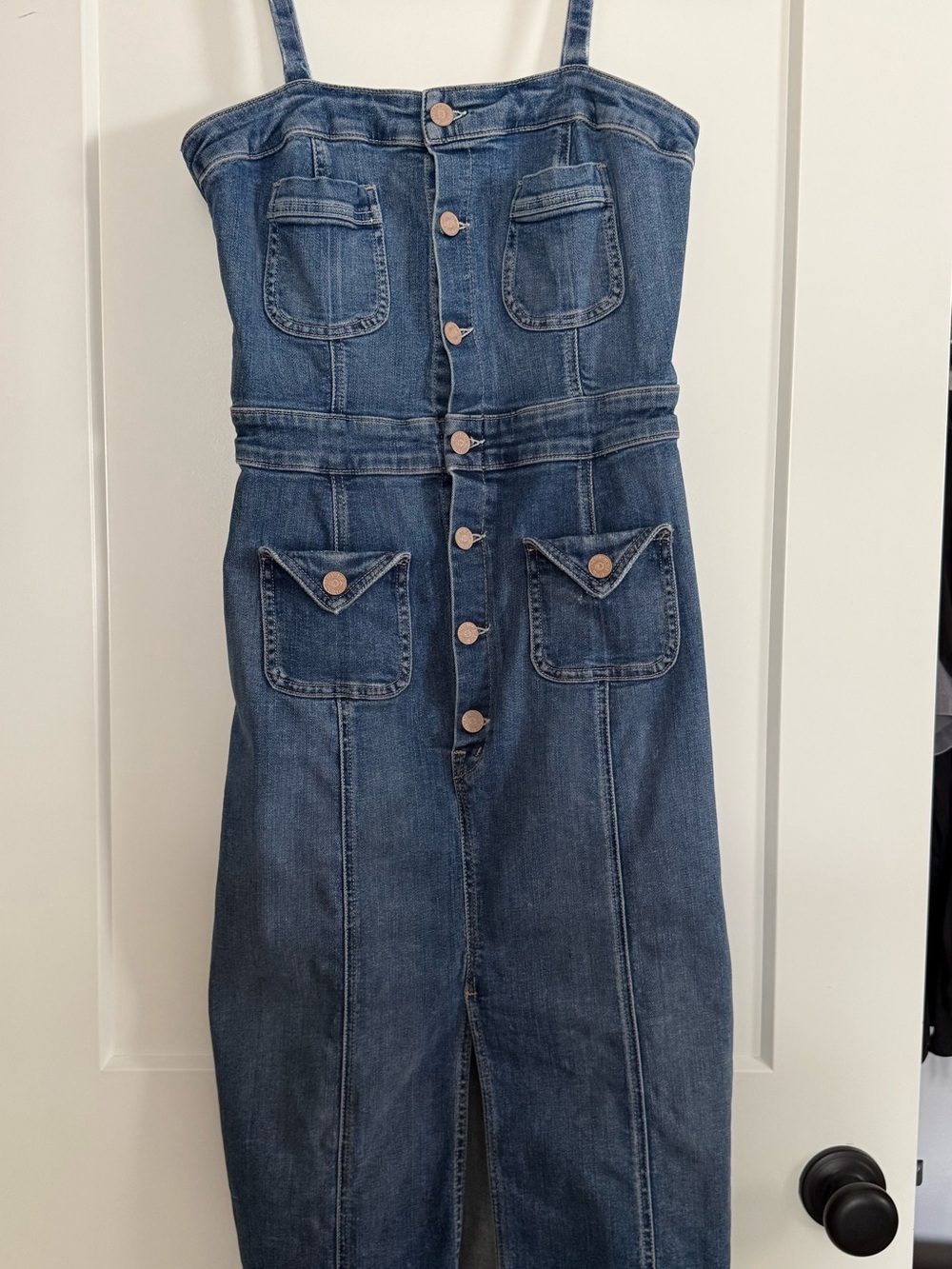 Mother Denim Button-Front Strap Dress in Dark Blue
